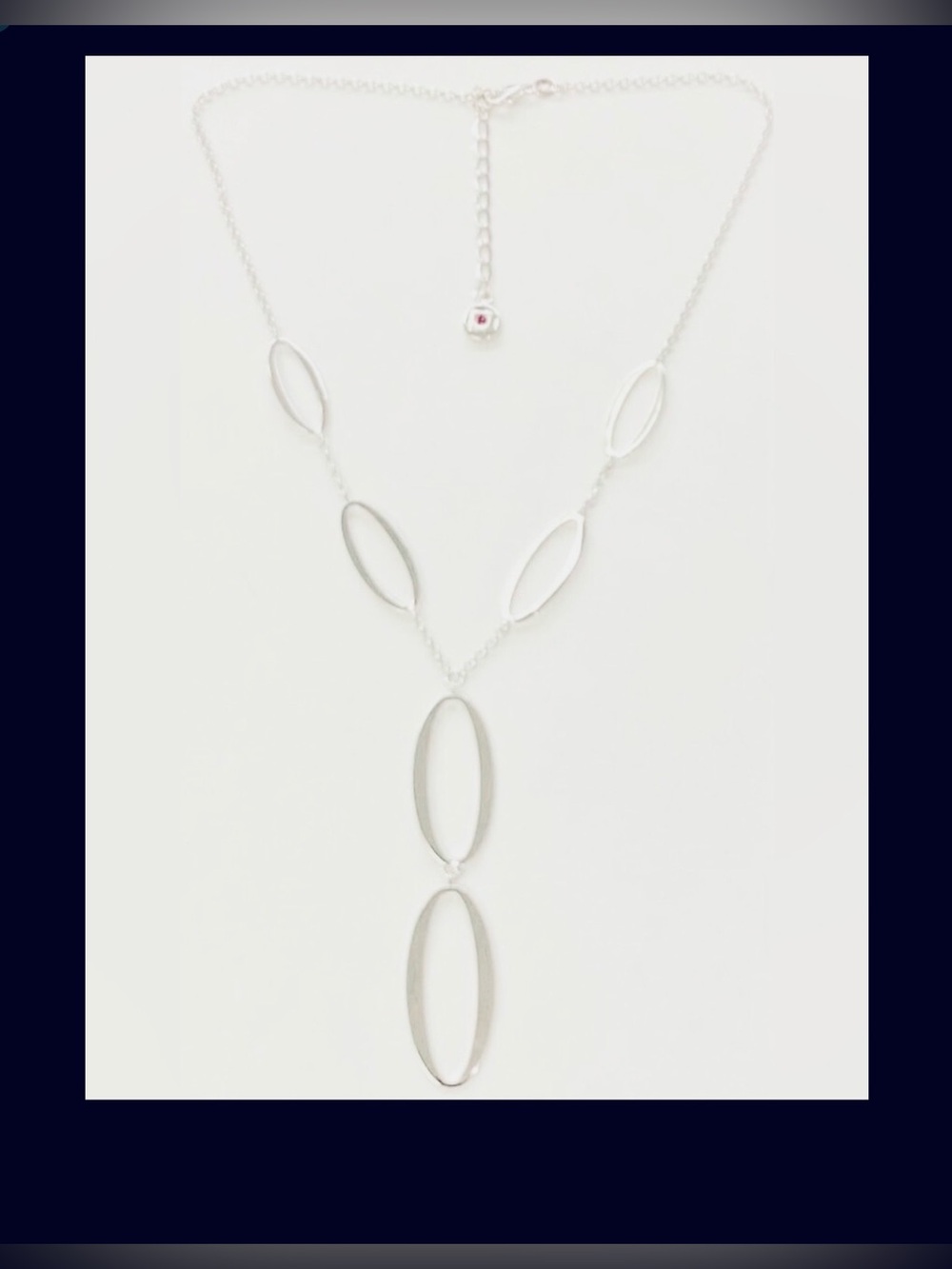 HSN ELLE Ruby Sterling Silver Oval Station Drop 16" Necklace